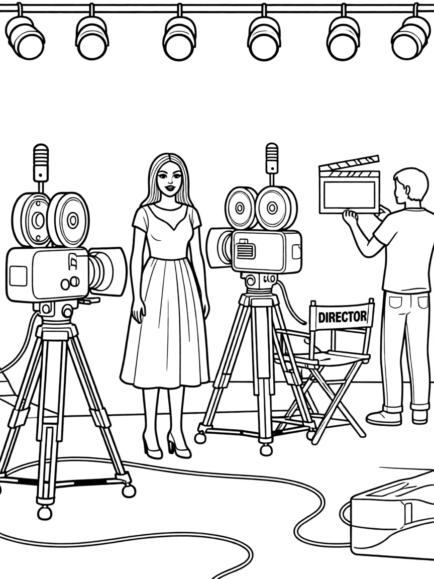 Lady Gaga acting in a scene on a movie set with cameras.
