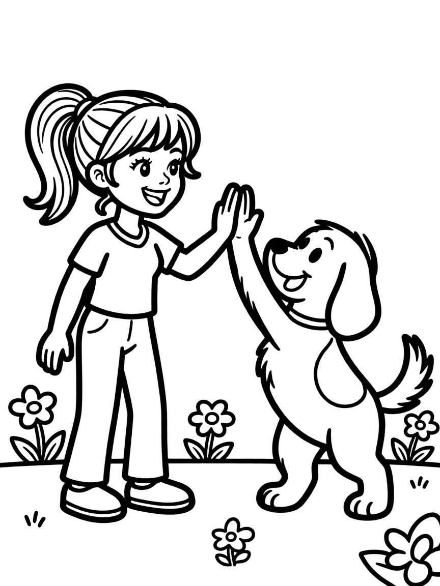 Katy Perry giving a high five to a cartoon animal friend.