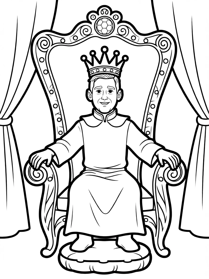 Lionel Messi sitting on a throne with a crown.