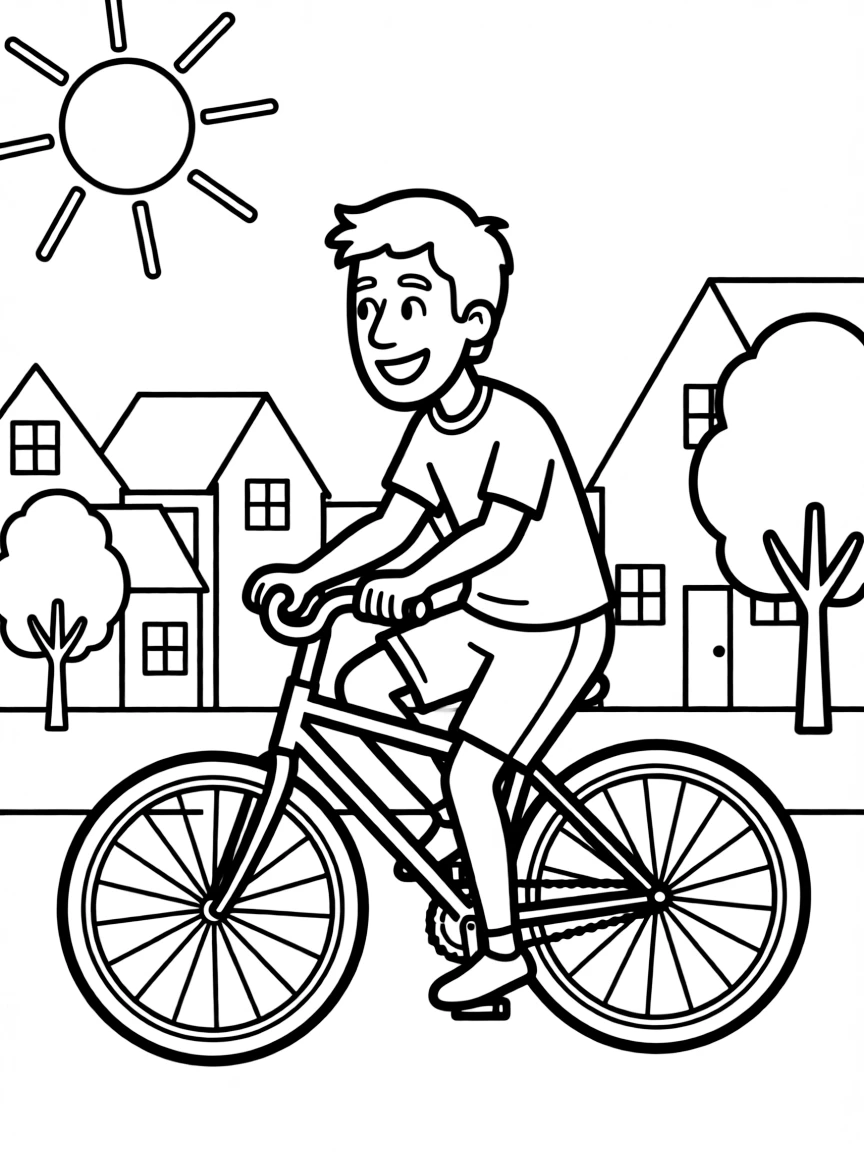 MrBeast riding a bicycle through a sunny neighborhood.