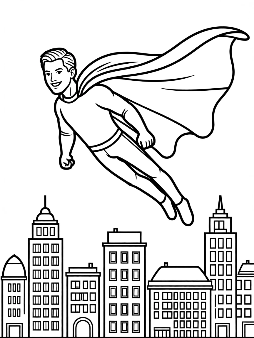 Will Smith wearing a superhero cape and flying over a cityscape.