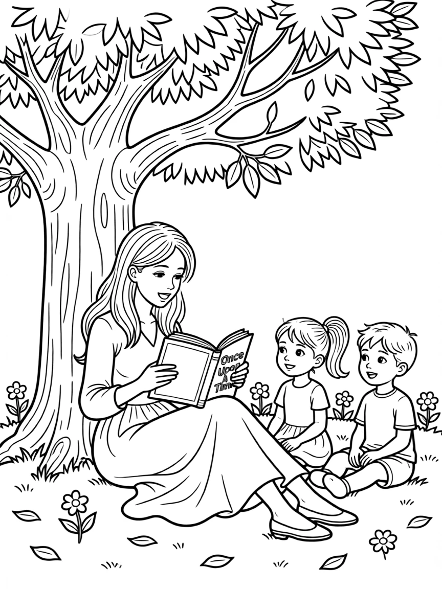 Blake Lively reading a storybook to children under a tree.