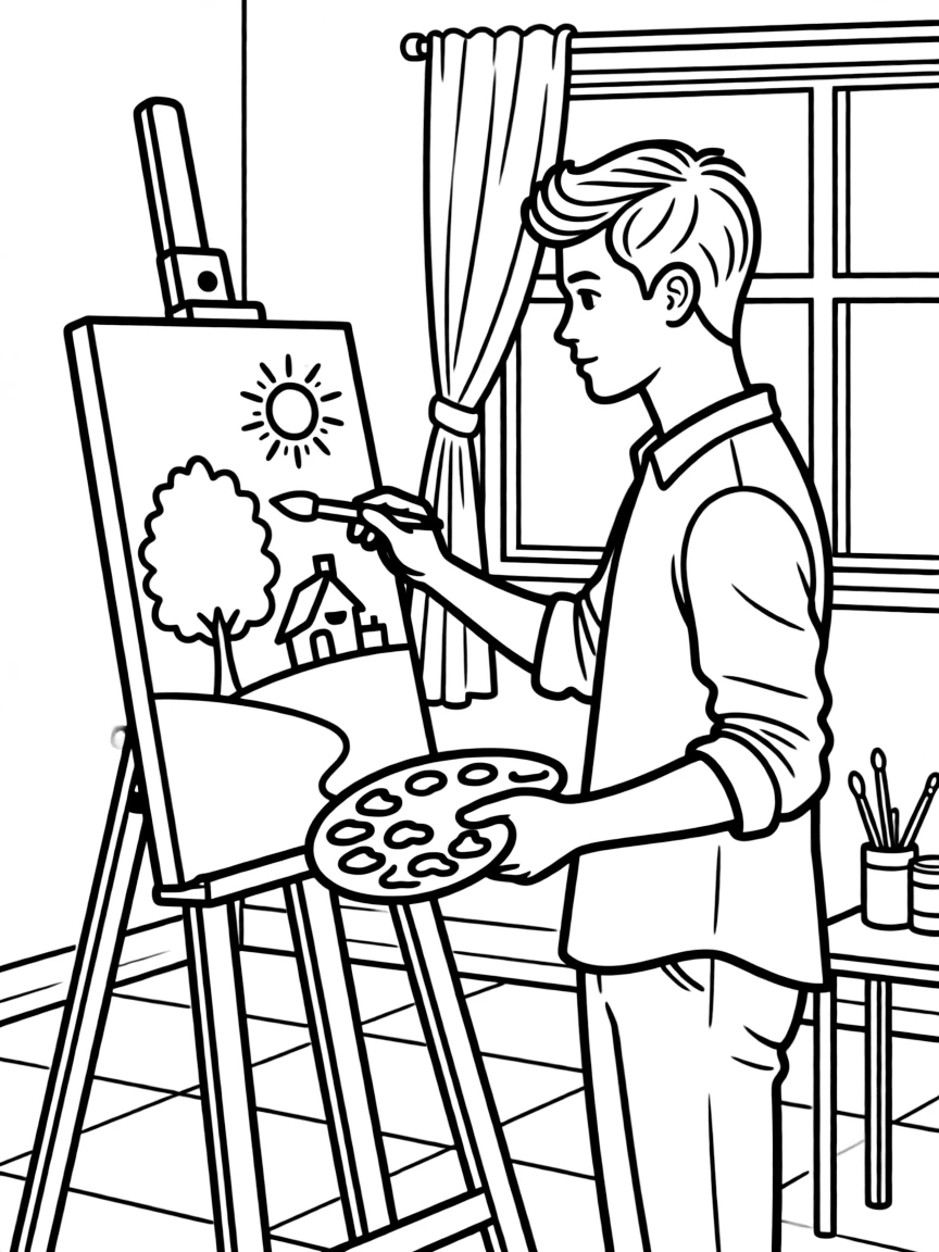 Zayn Malik painting a picture at an art studio.