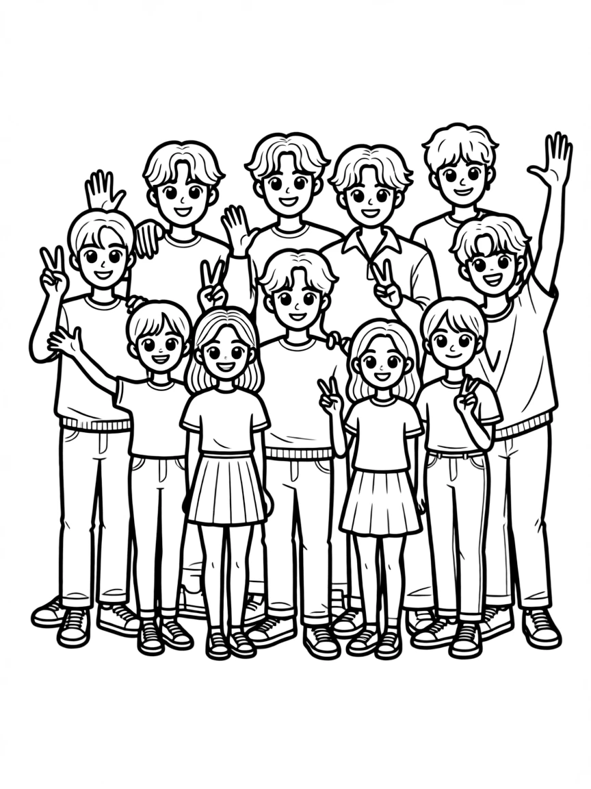 BTS Members posing with cartoon versions of their fans.