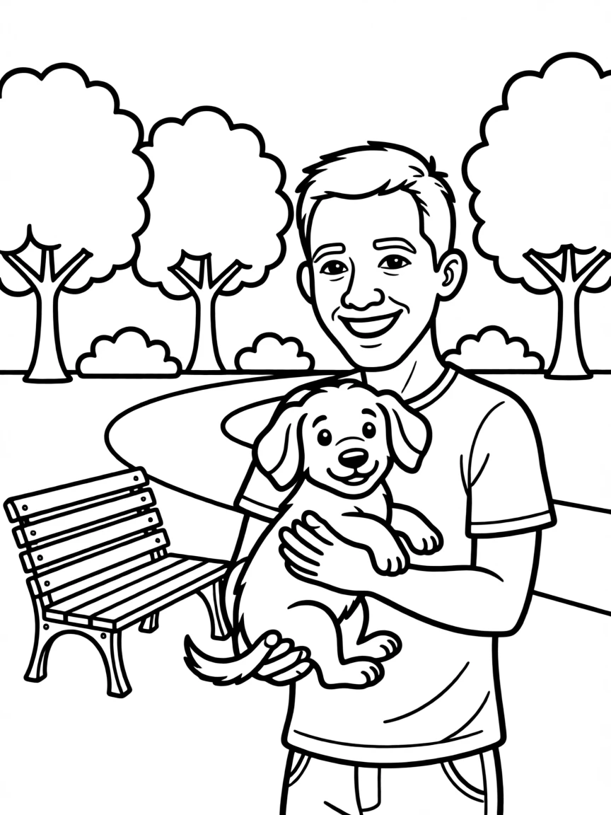 Will Smith smiling and holding a puppy with a park background.