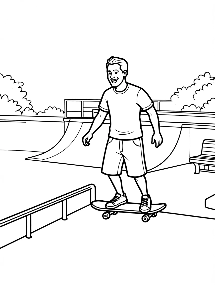 Ryan Reynolds skateboarding at a skate park.