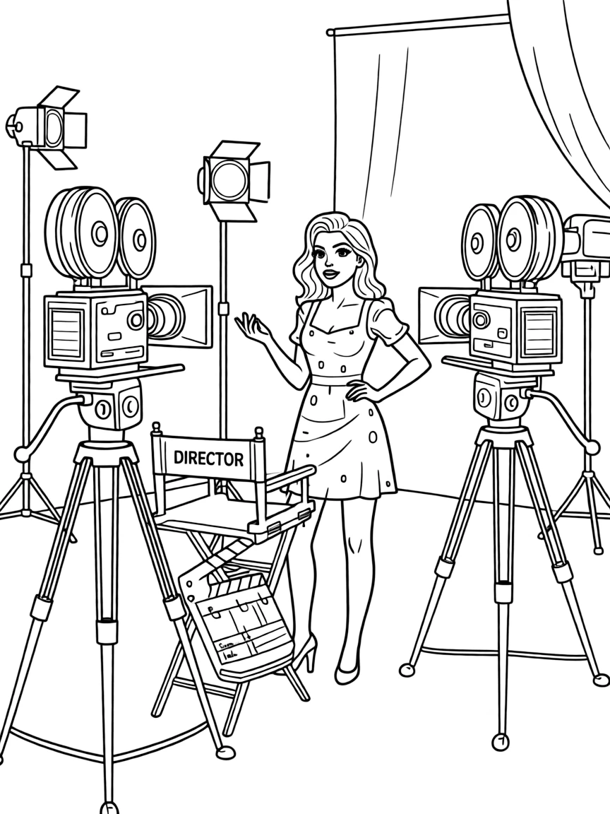 Dua Lipa acting in a scene on a movie set with cameras.