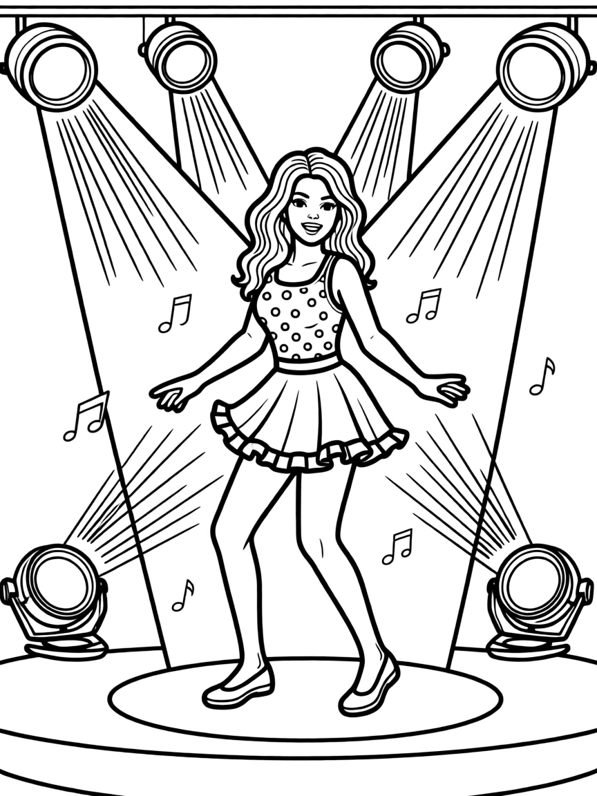 Kylie Jenner dancing on a stage with spotlights and fun outfits.