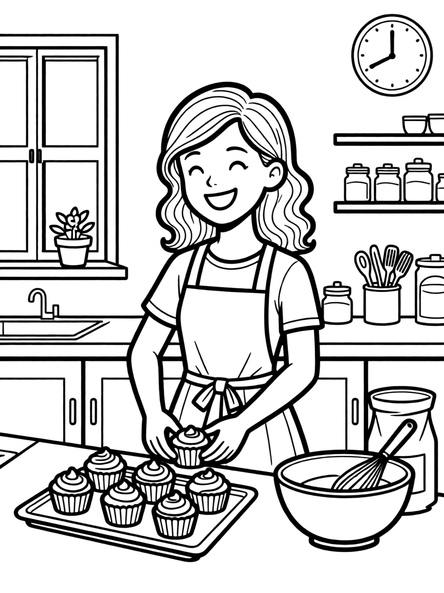 Blake Lively baking cupcakes in a colorful kitchen.