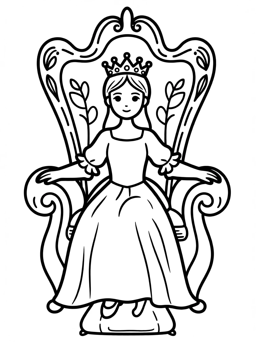 Anne Hathaway sitting on a throne with a crown.