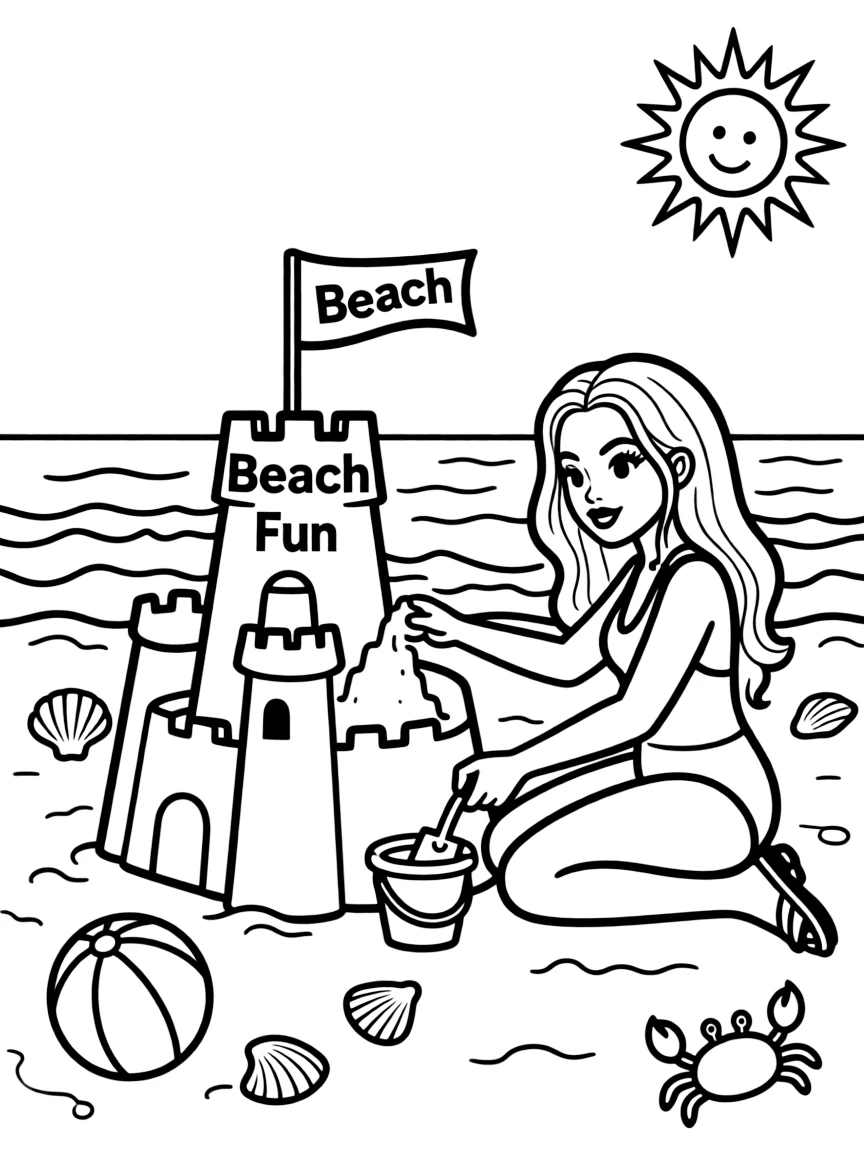 Cardi B building a sandcastle at the beach.