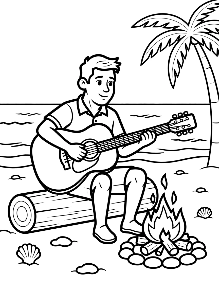 Lionel Messi playing guitar at a beach bonfire.