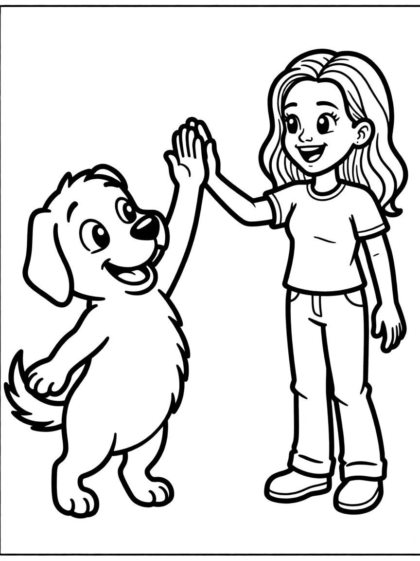 Rihanna giving a high five to a cartoon animal friend.