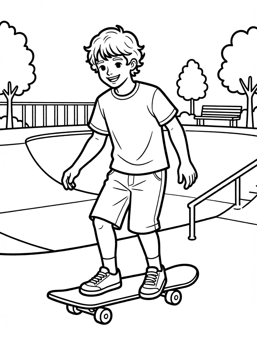 Timothée Chalamet skateboarding at a skate park.