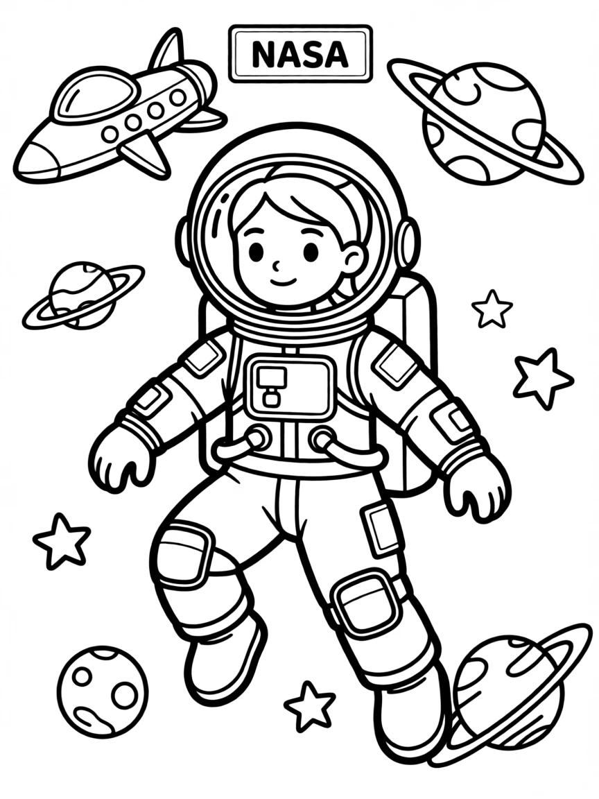 Simone Biles exploring space in an astronaut suit.
