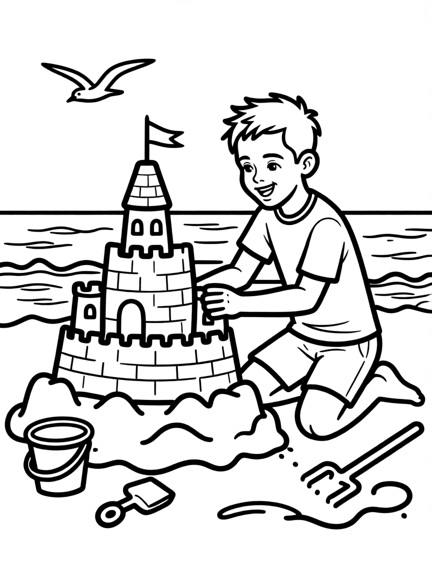 Neymar Jr. building a sandcastle at the beach.