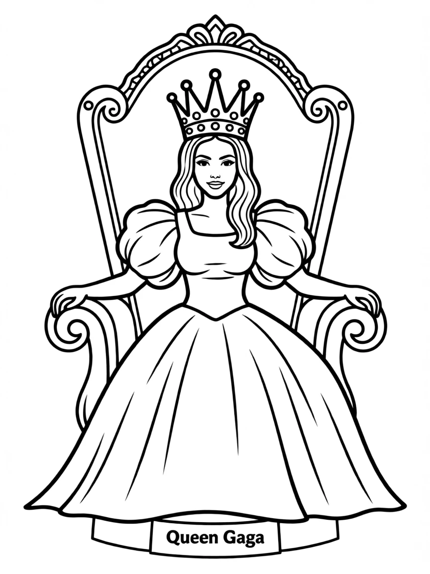 Lady Gaga sitting on a throne with a crown.