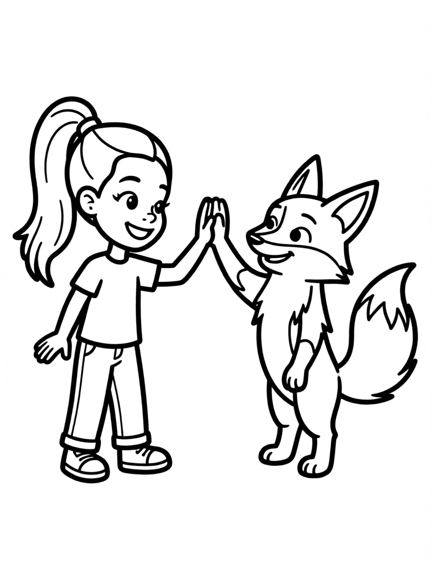 Ariana Grande giving a high five to a cartoon animal friend.