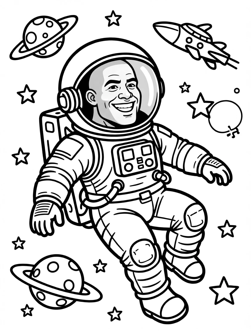 Dwayne Johnson exploring space in an astronaut suit.