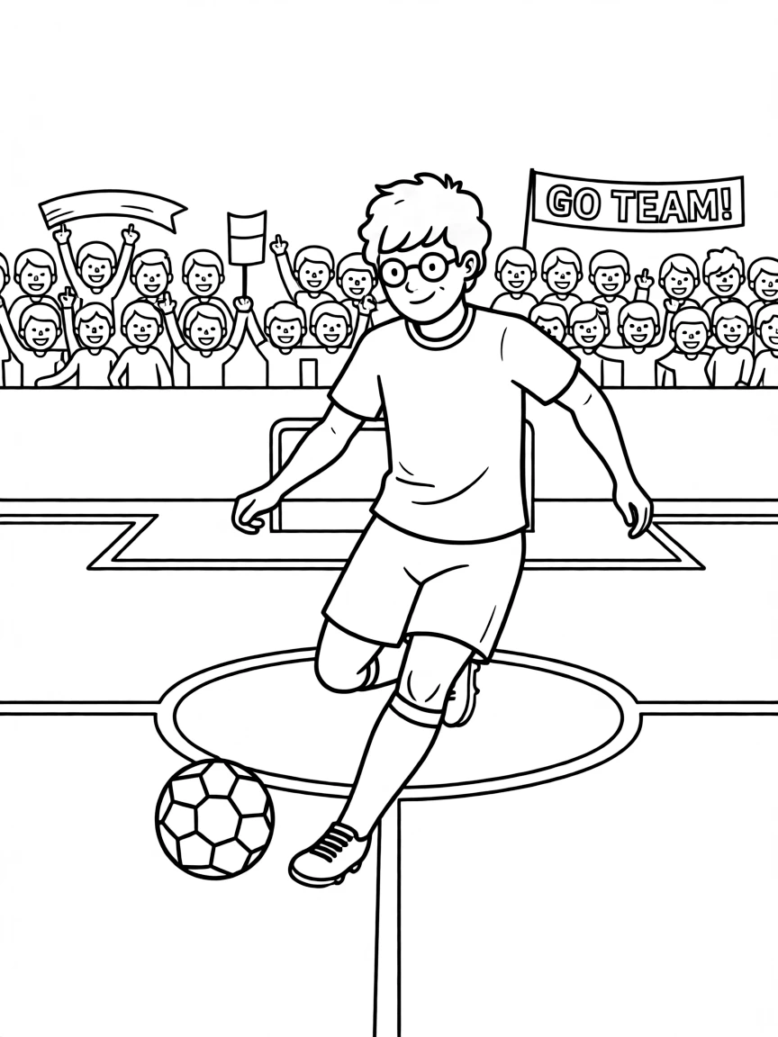 Ed Sheeran playing soccer on a field with cheering fans in the stands.