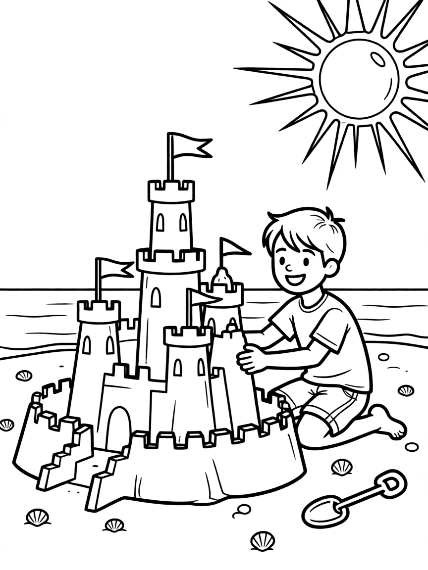 Chris Hemsworth building a sandcastle at the beach.
