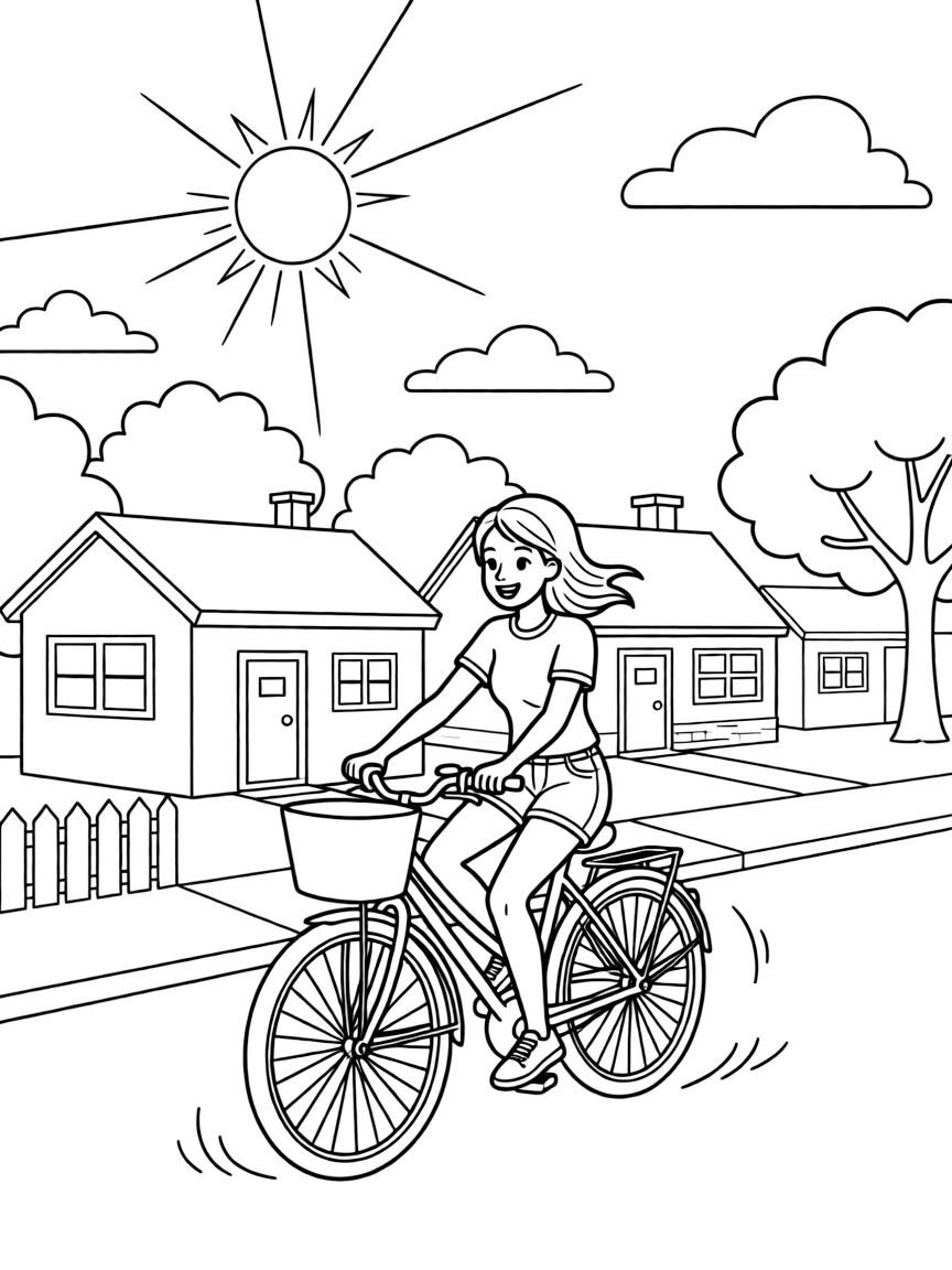 Doja Cat riding a bicycle through a sunny neighborhood.