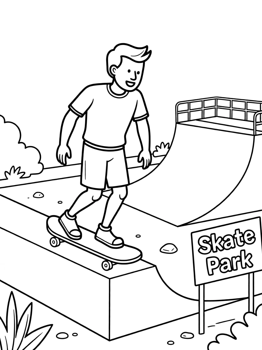 Gordon Ramsay skateboarding at a skate park.