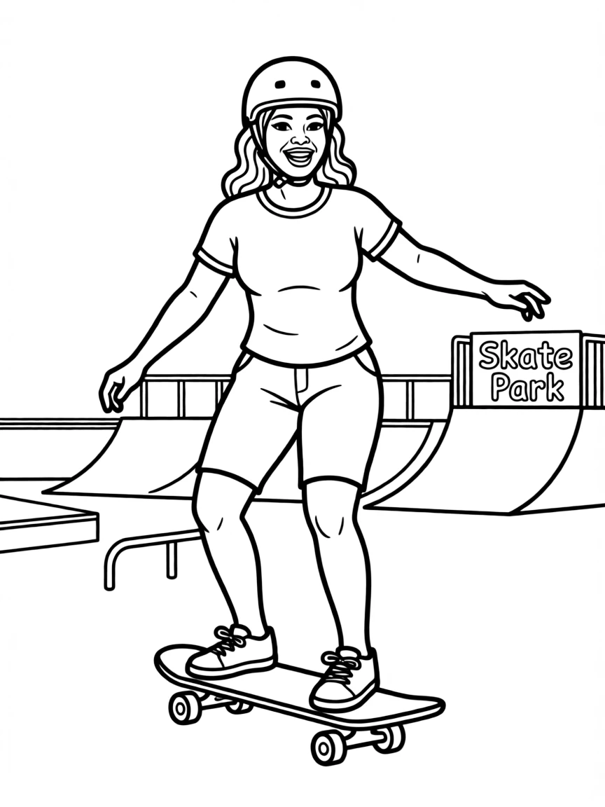 Oprah Winfrey skateboarding at a skate park.