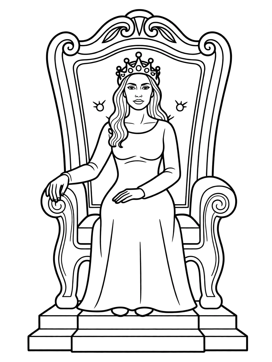 Angelina Jolie sitting on a throne with a crown.