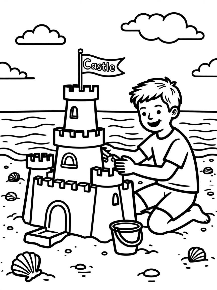 Tom Holland building a sandcastle at the beach.