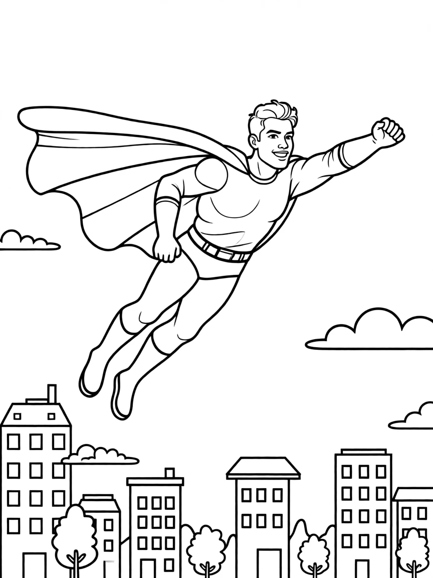 Will Smith wearing a superhero cape and flying over a cityscape.