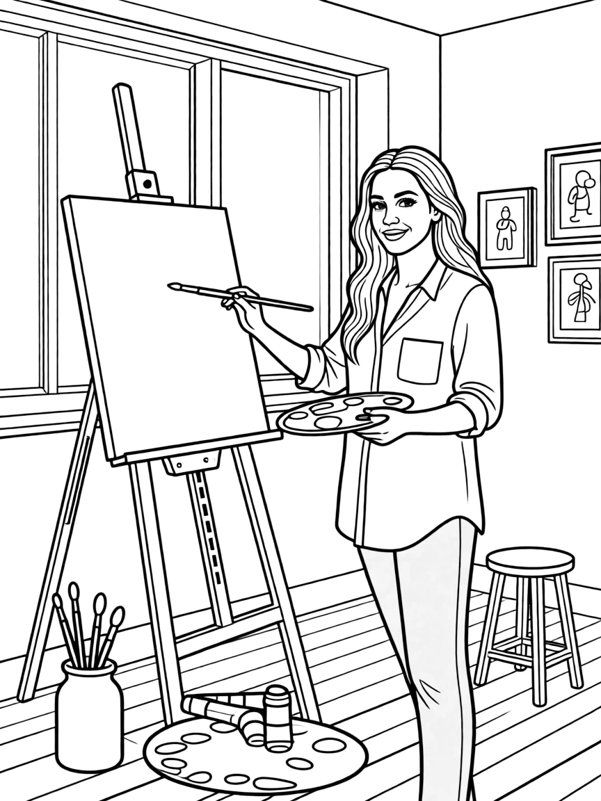 Shakira painting a picture at an art studio.