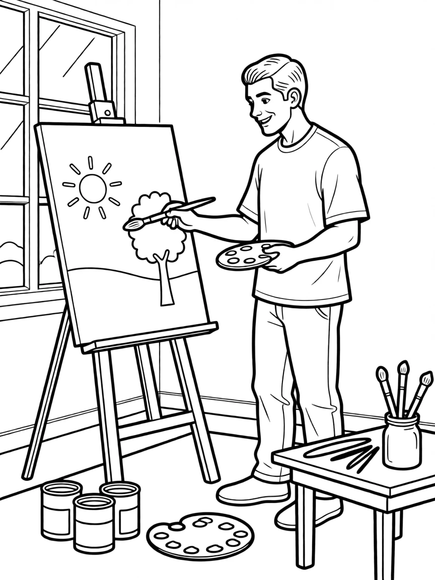 Michael Jordan painting a picture at an art studio.
