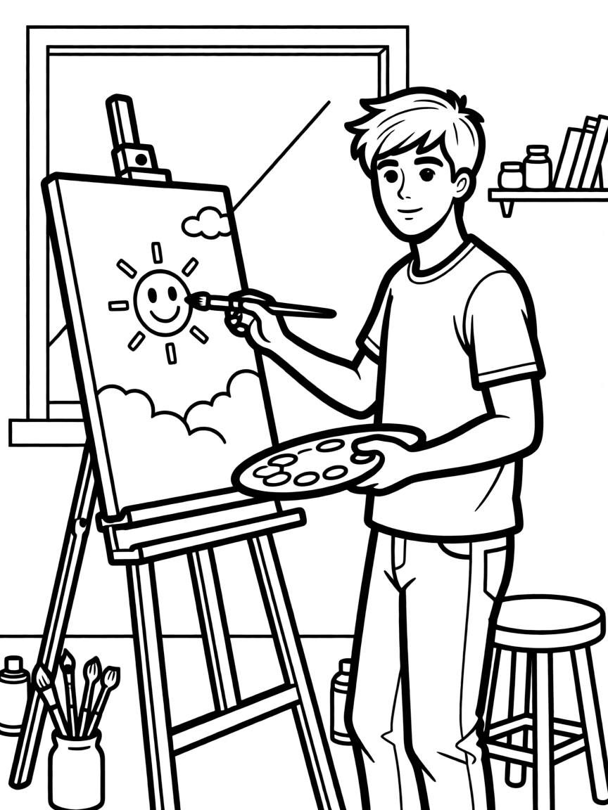 Justin Bieber painting a picture at an art studio.
