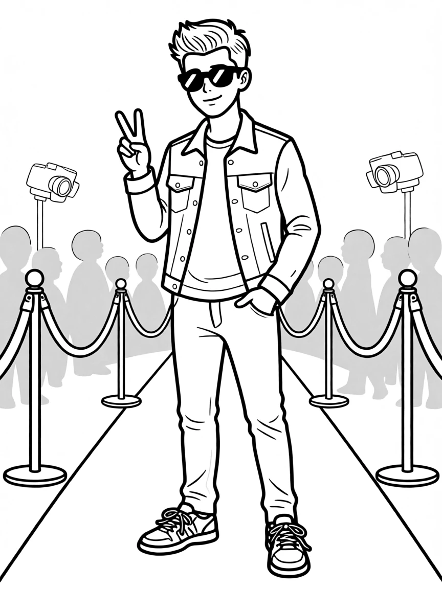 Justin Bieber posing with sunglasses and a cool outfit on the red carpet.