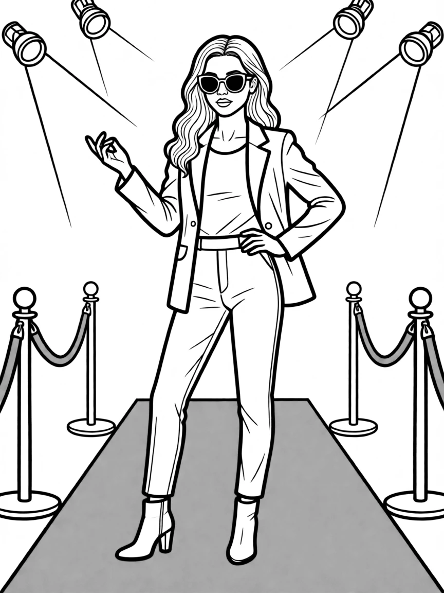 Zendaya posing with sunglasses and a cool outfit on the red carpet.