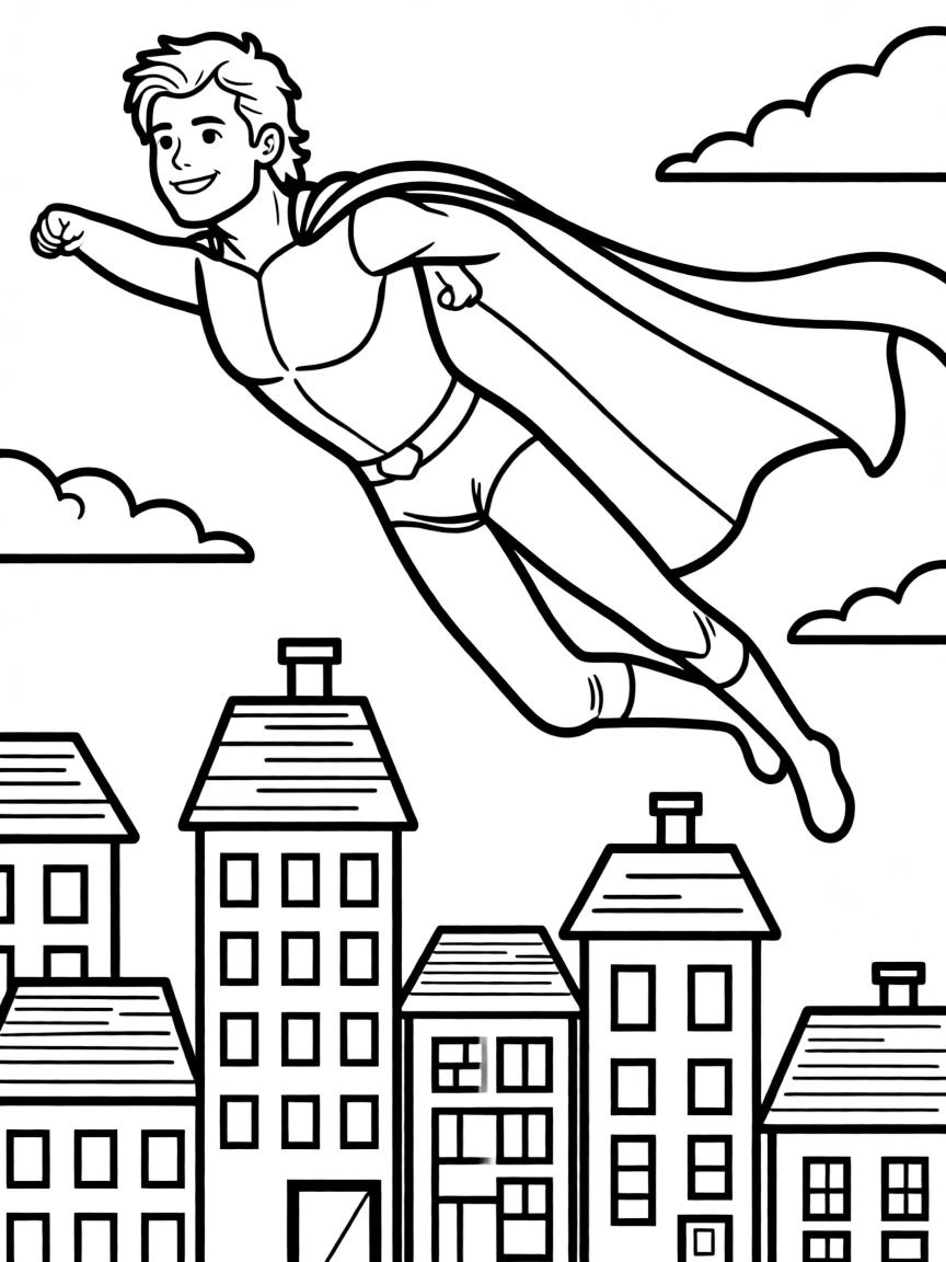 Chris Hemsworth wearing a superhero cape and flying over a cityscape.