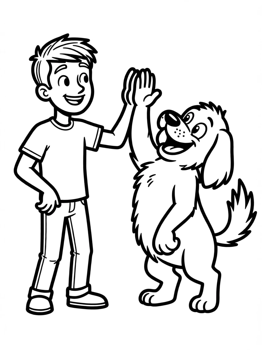 MrBeast giving a high five to a cartoon animal friend.