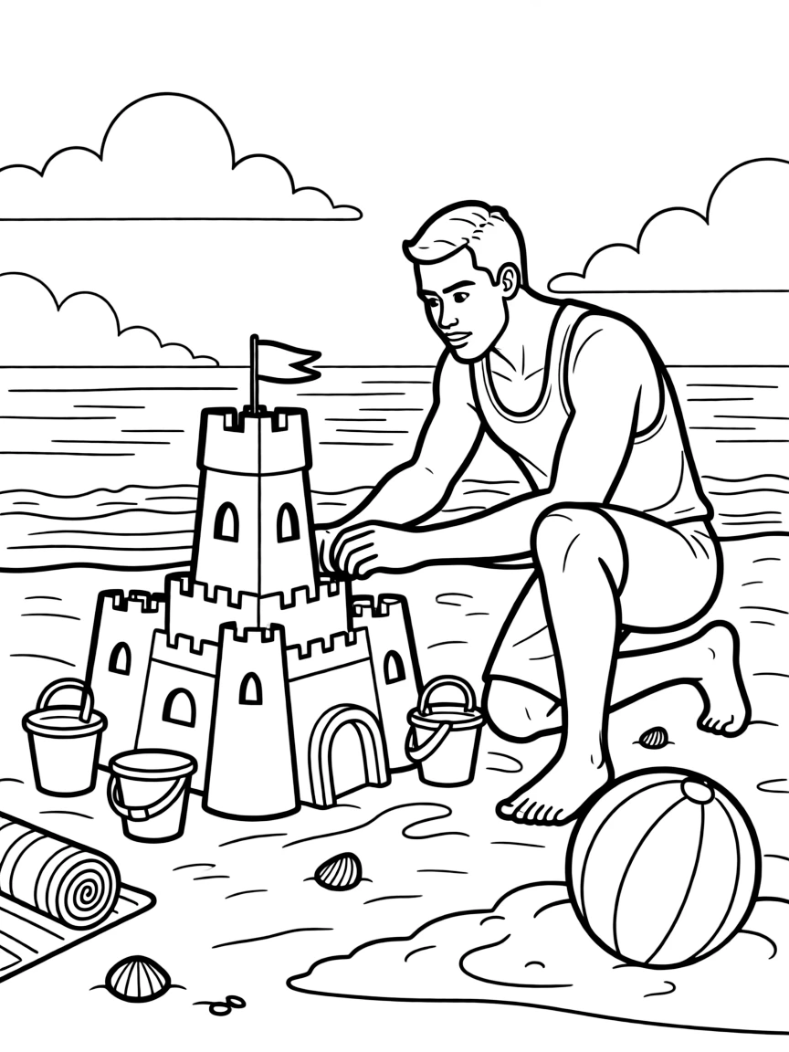 LeBron James building a sandcastle at the beach.