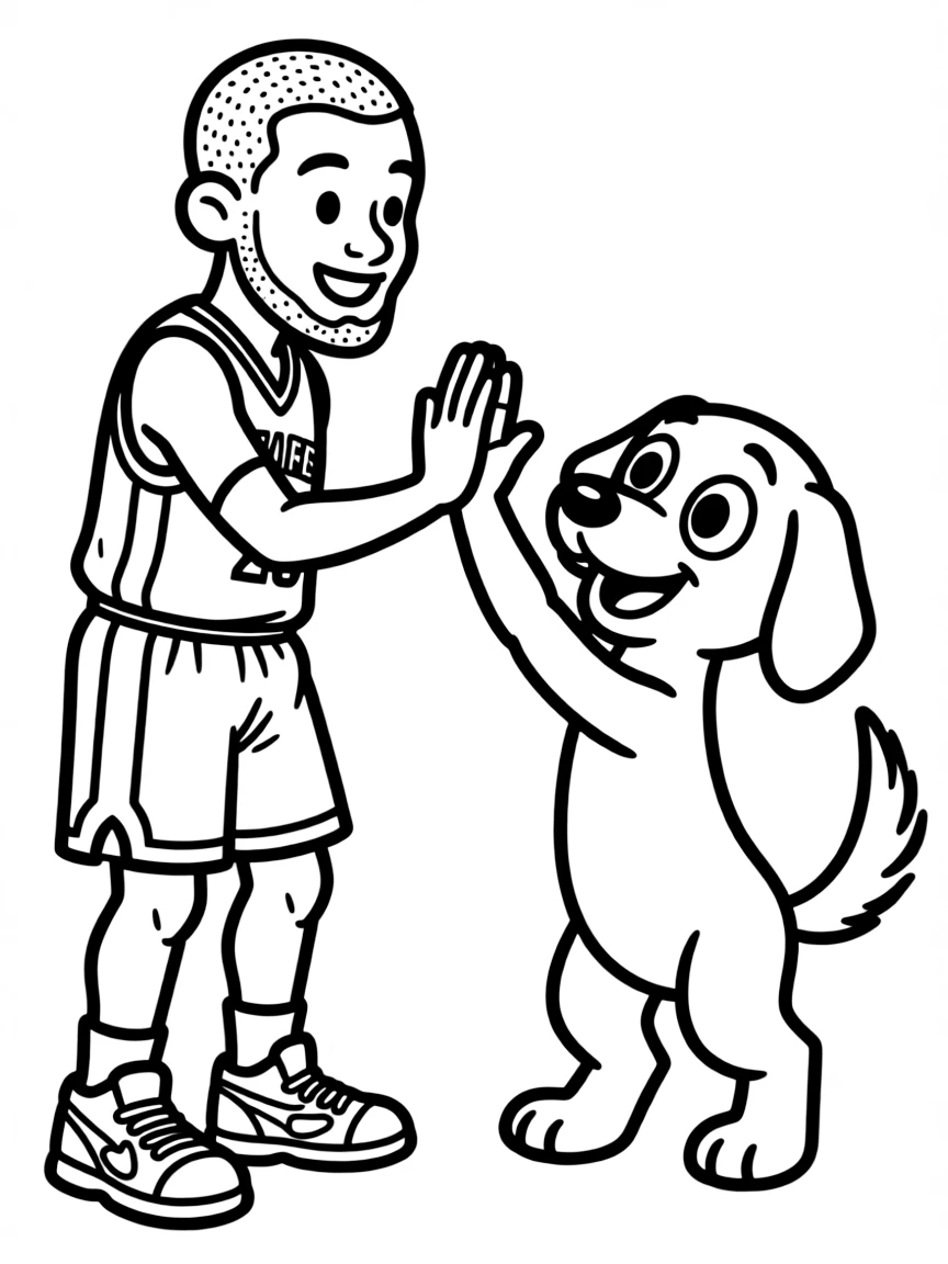 LeBron James giving a high five to a cartoon animal friend.