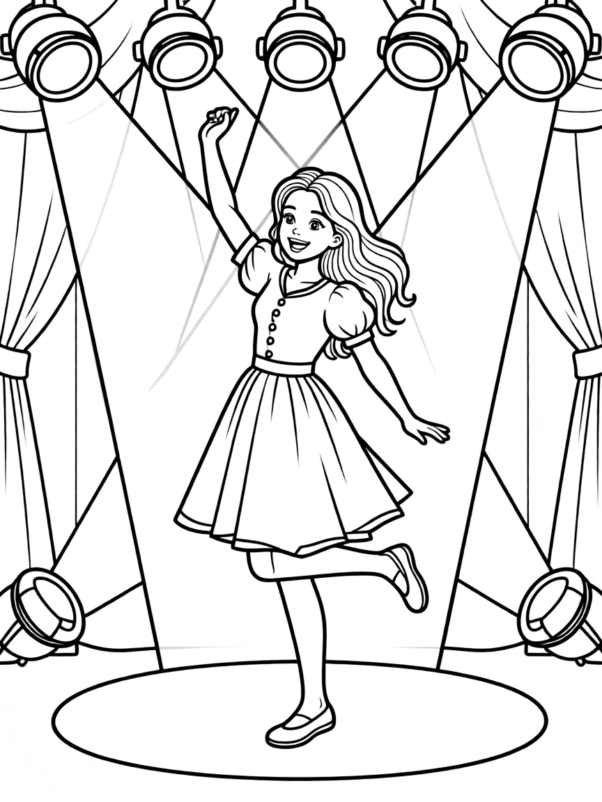 Blake Lively dancing on a stage with spotlights and fun outfits.