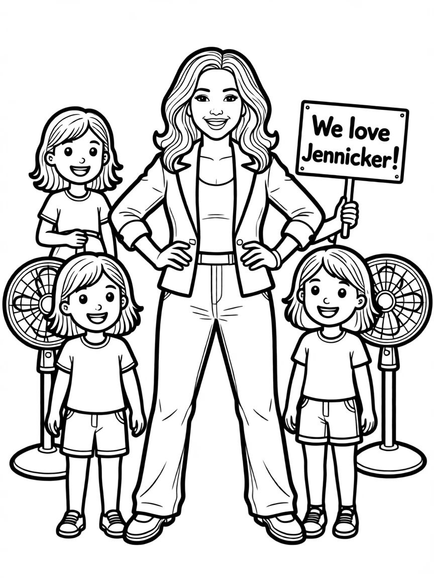 Jennifer Lopez posing with cartoon versions of their fans.