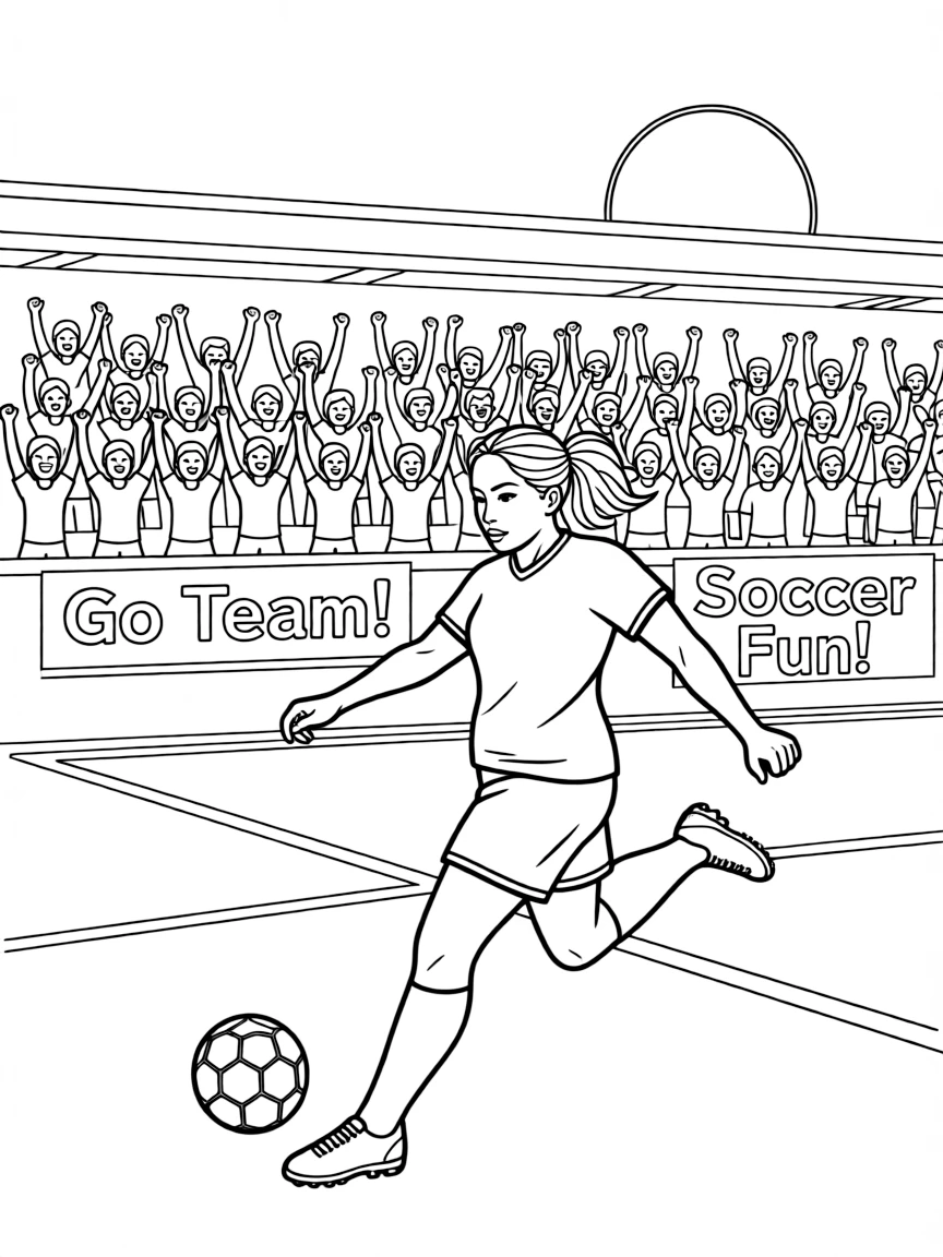 Lady Gaga playing soccer on a field with cheering fans in the stands.