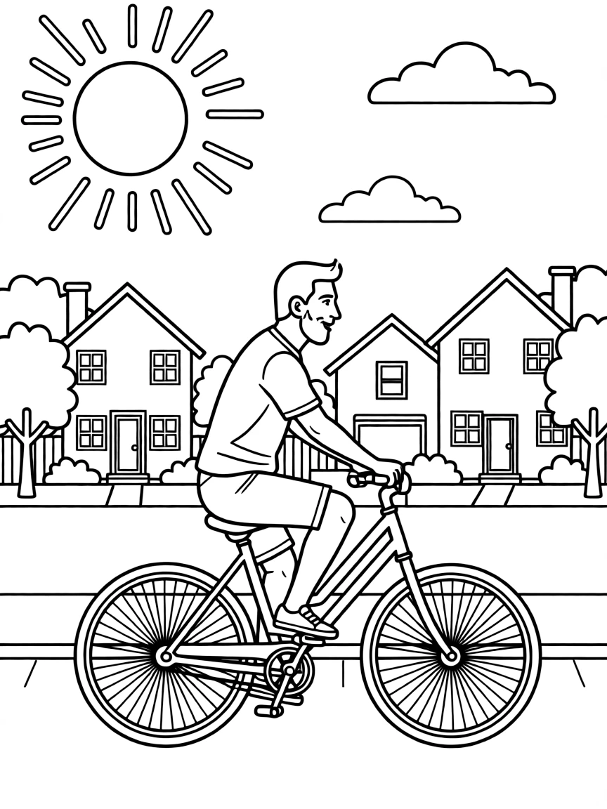 Lionel Messi riding a bicycle through a sunny neighborhood.