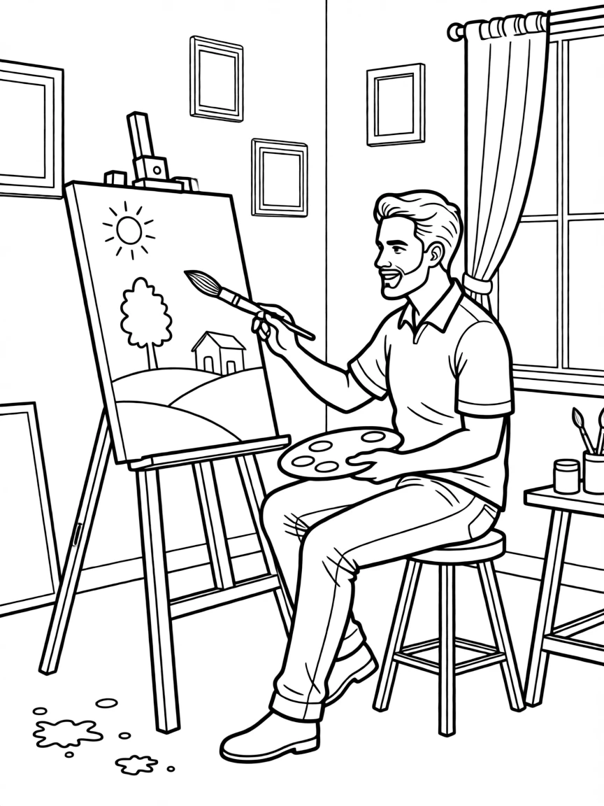 Will Smith painting a picture at an art studio.