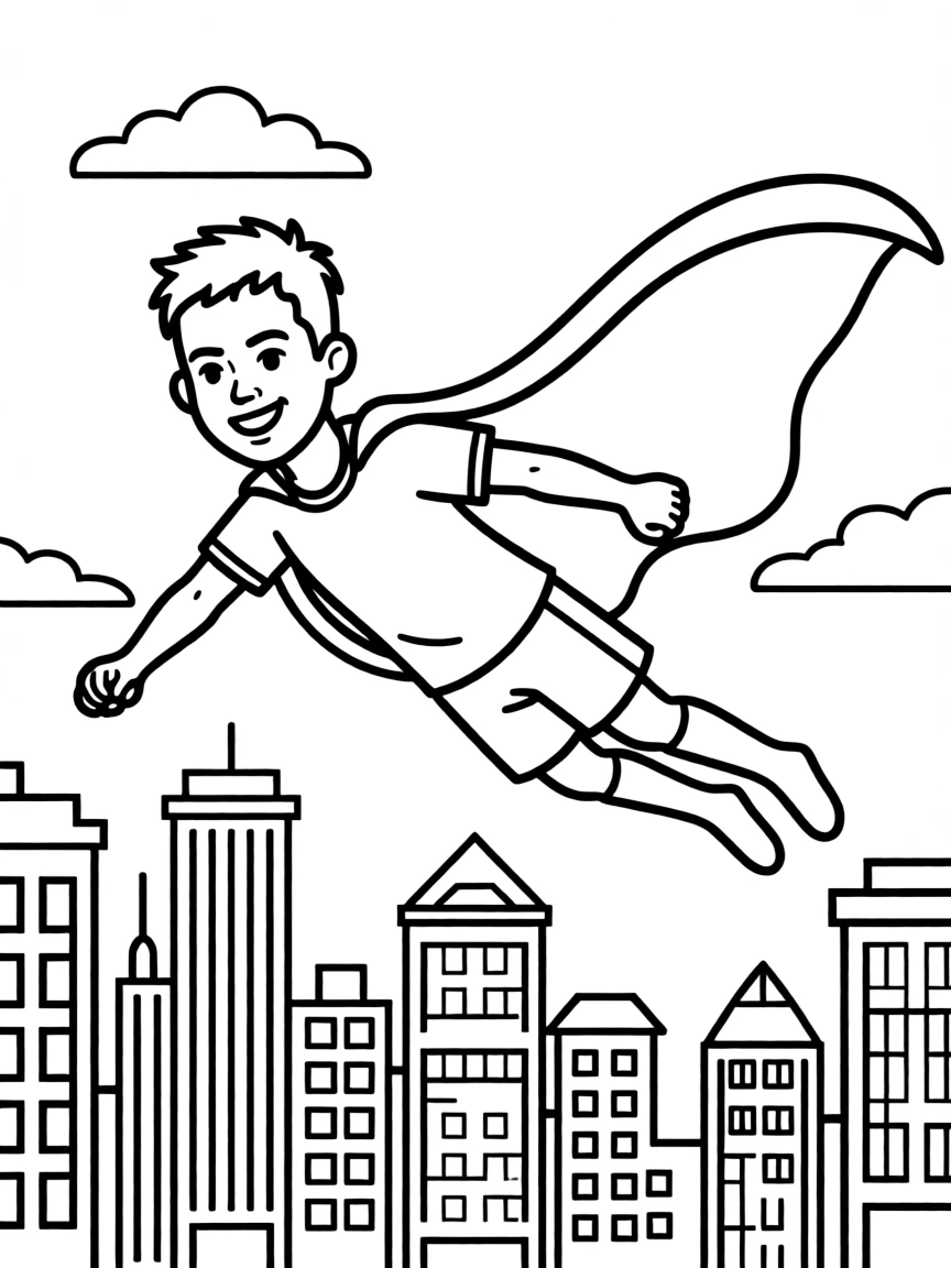 Neymar Jr. wearing a superhero cape and flying over a cityscape.