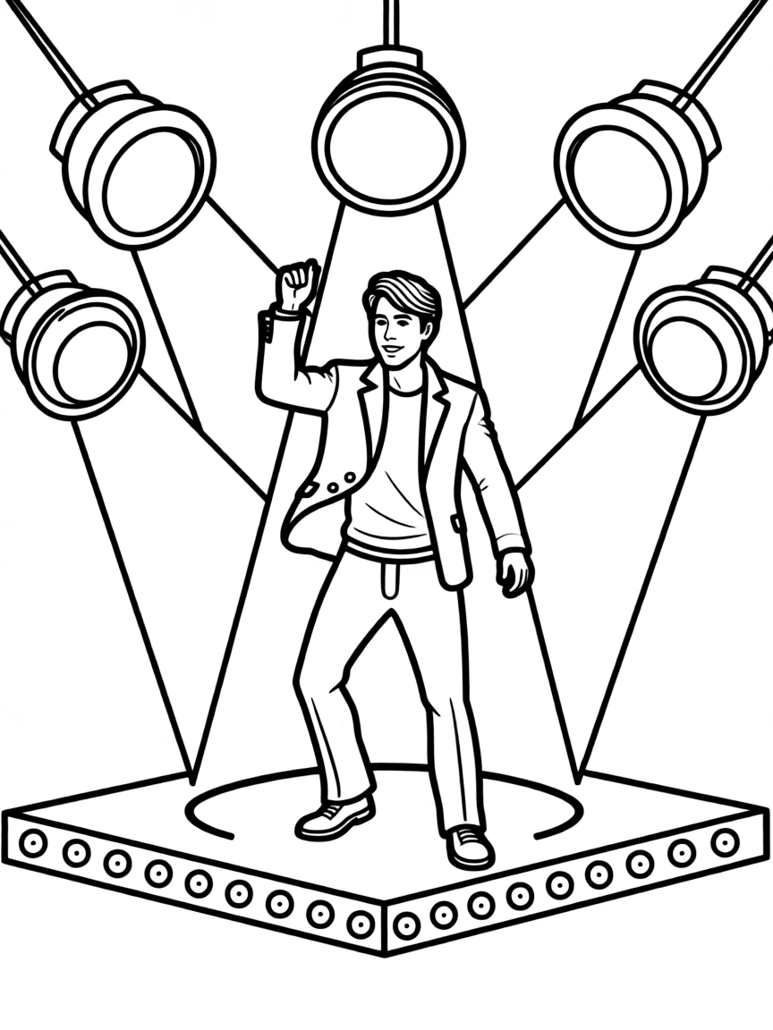 Robert Downey Jr. dancing on a stage with spotlights and fun outfits.