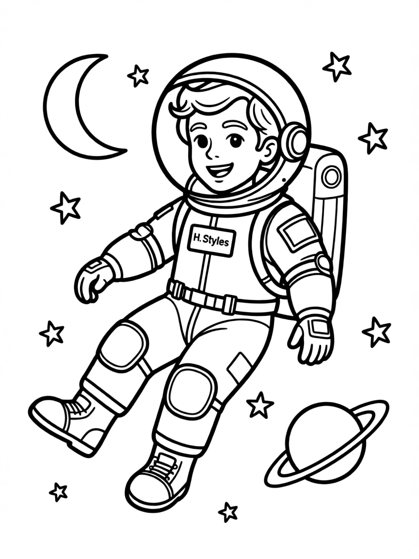 Harry Styles exploring space in an astronaut suit.