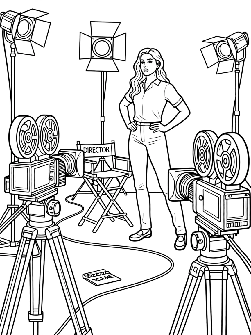 Dua Lipa acting in a scene on a movie set with cameras.