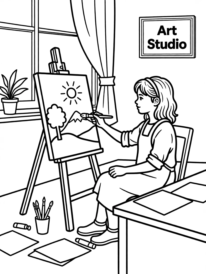 Millie Bobby Brown painting a picture at an art studio.